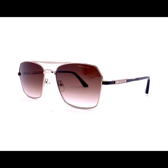 Men’s Aviator Matt Gold Metal Sunglasses Brown Lens By Pier Martino Italy - Picture 8 of 10